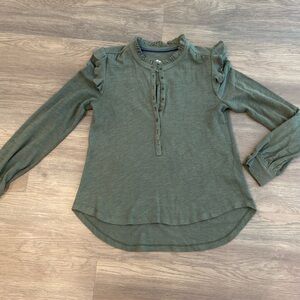 Pilcro from Anthropologie olive green long sleeve with ruffles